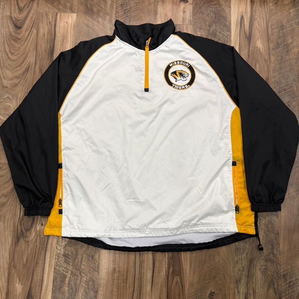 Vintage Y2K NCAA Brand Missouri Tigers Windbreaker Half‑Zip White Black Yellow